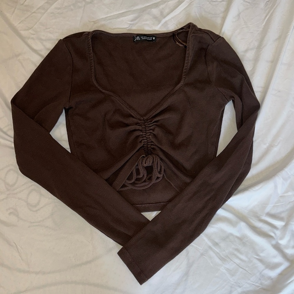 Zara Cropped Brown Long Sleeve